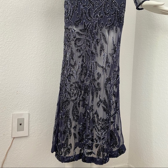 Embroidery beaded Embellished Navy evening dress - Picture 3 of 8